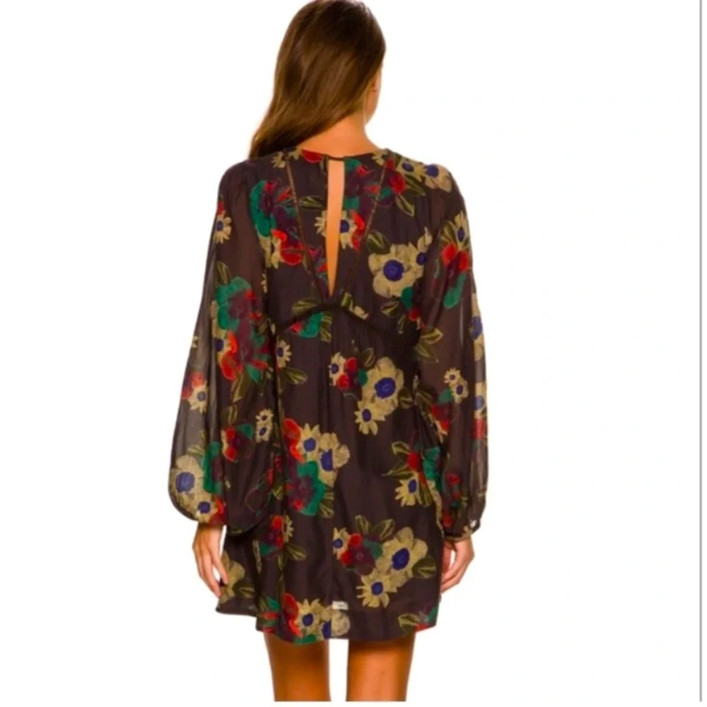 NWOT FREE PEOPLE Strawberry Fields Floral Tunic Dress Brown Long Sleeve Boho SM